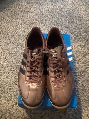 adidas Brown Leather Sneakers with Black Stripes